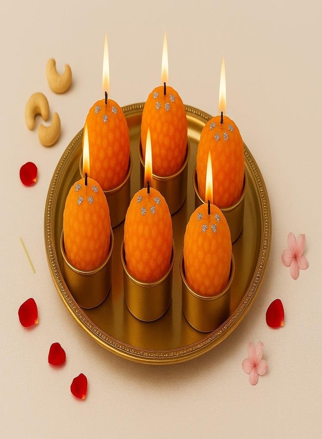 EBLOOMING Motichoor Laddu Soy Wax Candles with Golden Cups- Mithai Sweet Pattern, Unscented, Hand Poured, Decorative Festive Candles for Home Décor, Diwali Decoration, Gifting (Pack of 6) - Image 1